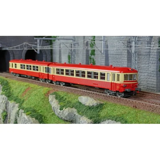 HJ2614-Jouef HJ2614 Autorail EAD X 4317 + remorque XR 8517, SNCF, livrée rouge/beige