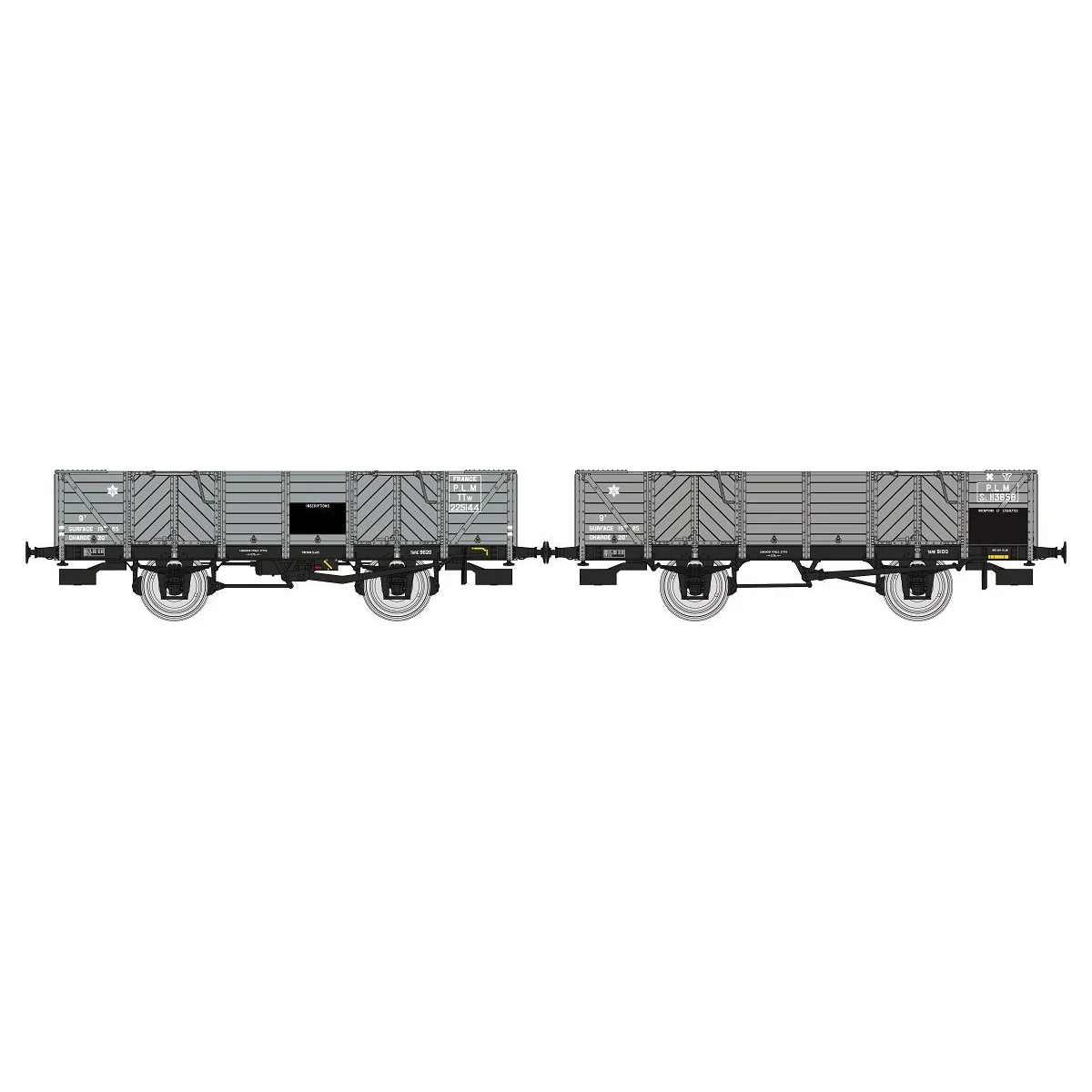 Ree Modeles WB811 Set of 2 PLM tipper wagons, 4 doors, grey wood