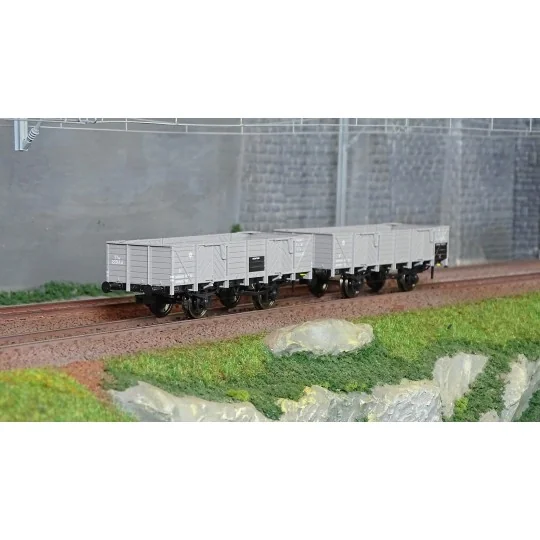 WB-811-Ree Modeles WB811 Set de 2 wagons Tombereau PLM, 4 portes, bois gris