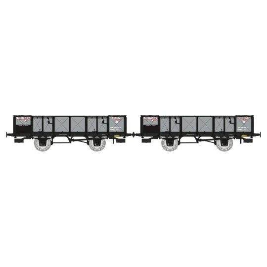 WB-812-Ree Modeles WB812 Set de 2 wagons Tombereau PLM, 4 portes, tôlés gris