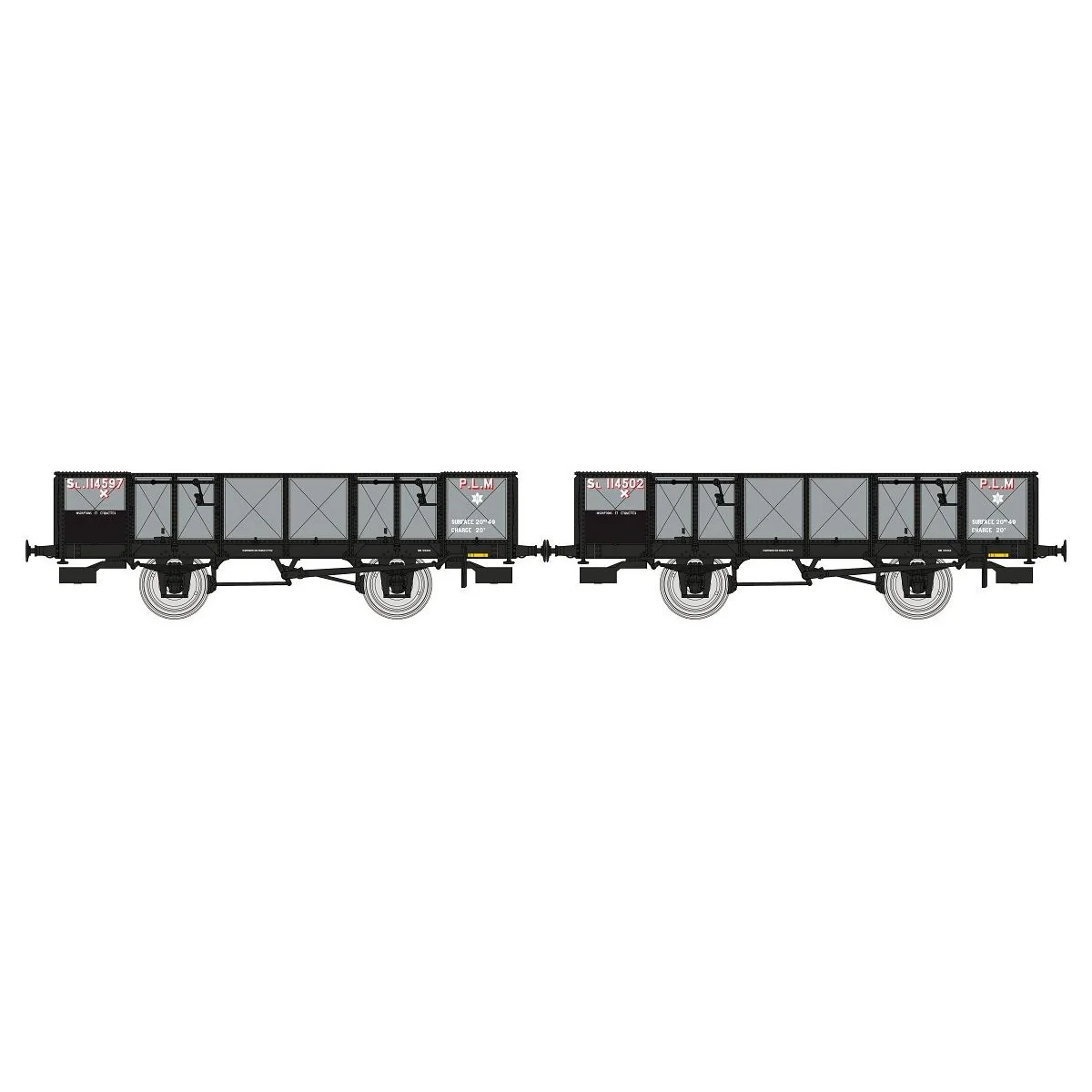 Ree Modeles WB812 Set of 2 PLM tipper wagons, 4 doors, grey sheet m...