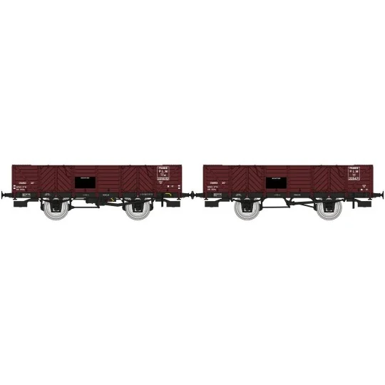 WB-814-Ree Modeles WB814 Set of 2 PLM tipper wagons, 4 doors, red wood