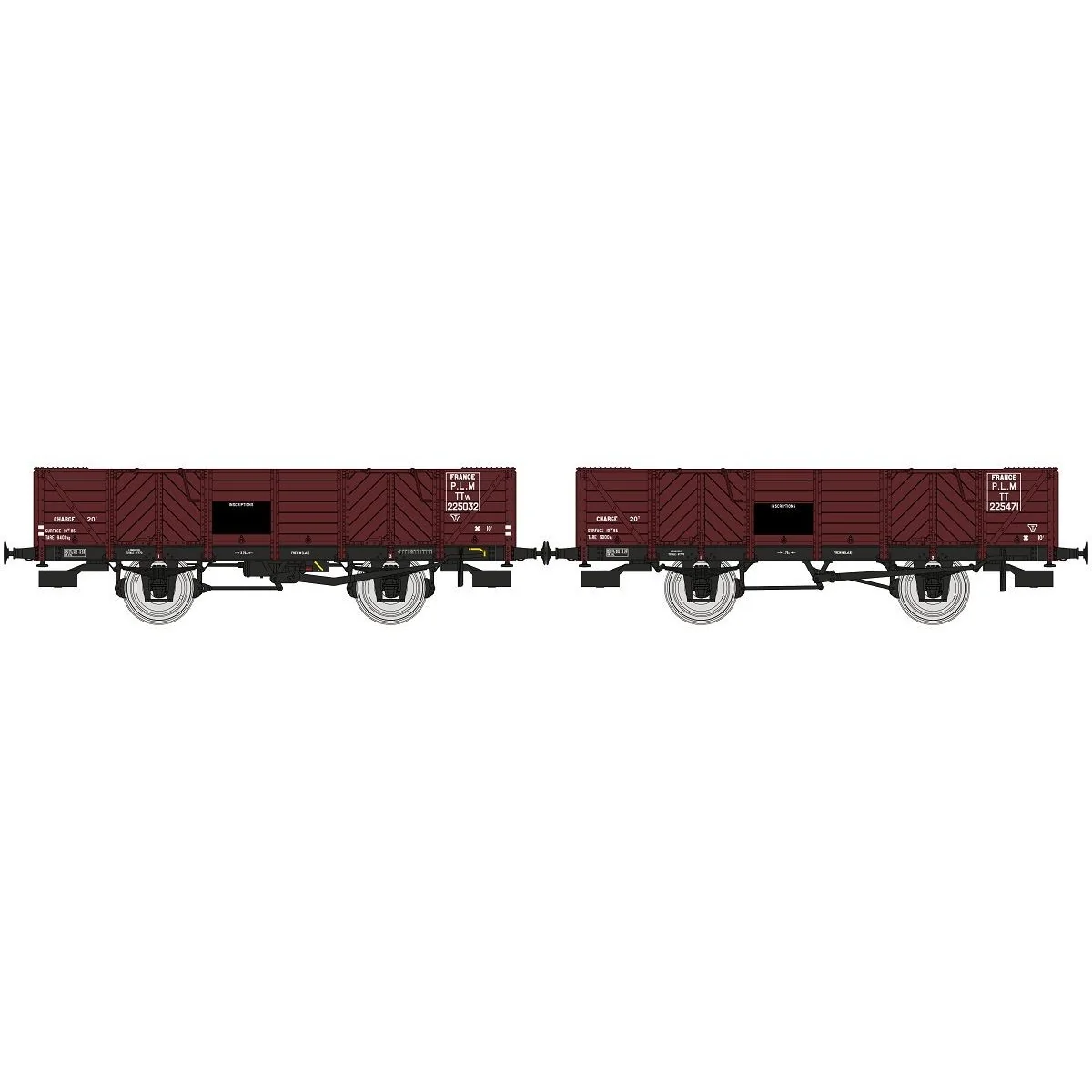 Ree Modeles WB814 Set de 2 wagons Tombereau PLM, 4 portes, bois rouge sidéros Ree Modeles WB-814 - 3