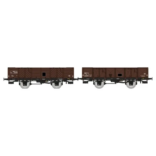 WB-819-Ree Modeles WB819 Set of 2 tipper wagons ex-PLM, SNCF, 4 doors, wood and brown sheet metal wagon 540