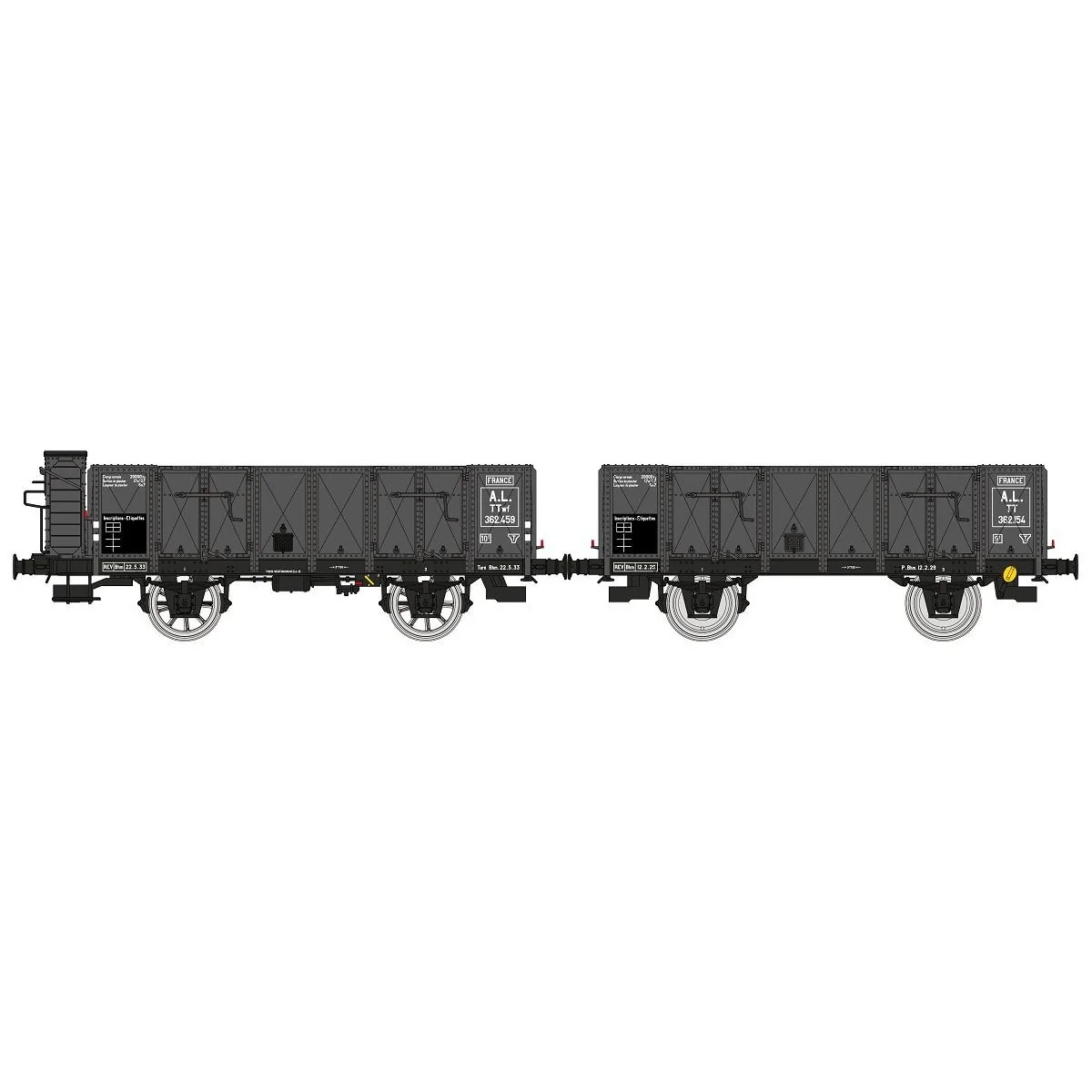 Ree Modeles WB828 Set de 2 wagons Tombereau OCEM 19, gris, tôlés, PLM Ree Modeles WB-828 - 4