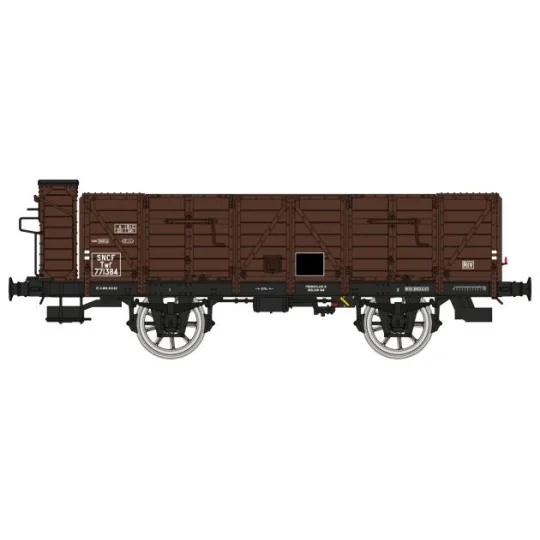WB-833-Ree Modeles WB833 Wagon Tombereau OCEM 19, brun, bois avec guérite, SNCF