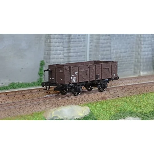 WB-833-Ree Modeles WB833 Wagon Tombereau OCEM 19, brun, bois avec guérite, SNCF
