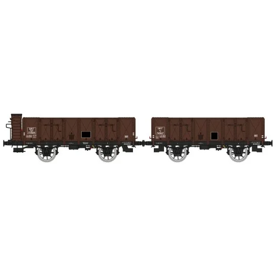WB-836-Ree Modeles WB836 Set of 2 OCEM 19 tipper wagons, brown, sheet metal, with and without guard's cabin, SNCF