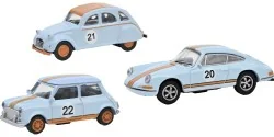 Schuco 452671600 Set of 3 Vintage Racing Vehicles: 2CV, Mini, Porsche