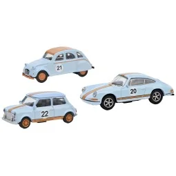 Schuco 452671600 Set of 3 Vintage Racing Vehicles: 2CV, Mini, Porsc...
