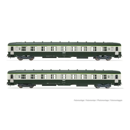 HJ4181-Jouef HJ4181 Set de 2 voitures voyageurs DEV AO, 2éme classe U59 B9 (ex A9), SNCF, verte/grise, logo encadré