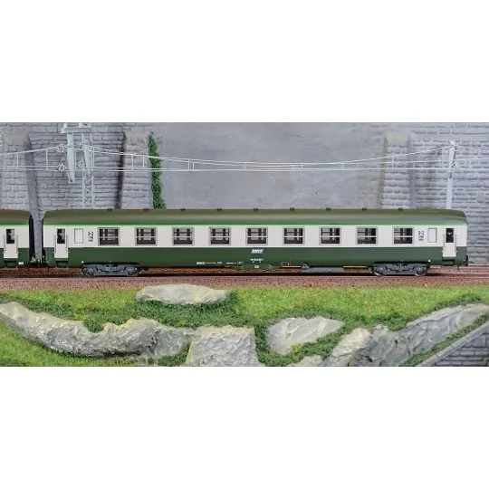 HJ4181-Jouef HJ4181 Set of 2 DEV AO passenger cars, 2nd class U59 B9 (ex A9), SNCF, green/grey, framed logo
