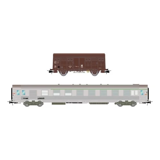 HJ4183-Jouef HJ4183 Set de 1 voiture voyageurs DEV Inox et wagon G4, SNCF