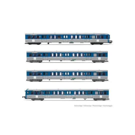 HJ4185-Jouef HJ4185 Set of 4 RIO 77 passenger cars, "Stelyrail blue", SNCF