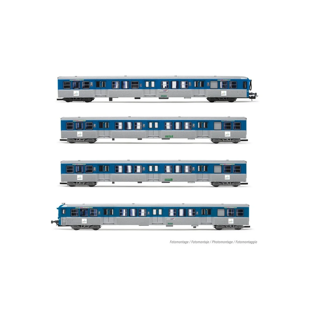 Jouef HJ4185 Set of 4 RIO 77 passenger cars, "Stelyrail blue", SNCF...
