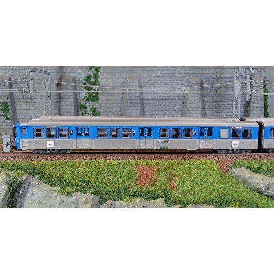 HJ4185-Jouef HJ4185 Set de 4 voitures voyageurs RIO 77, "Stelyrail bleu", SNCF
