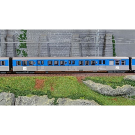 HJ4185-Jouef HJ4185 Set de 4 voitures voyageurs RIO 77, "Stelyrail bleu", SNCF