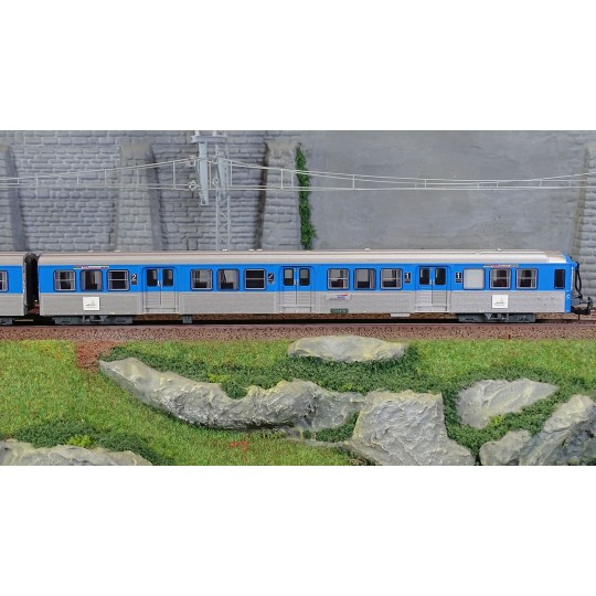 HJ4185-Jouef HJ4185 Set of 4 RIO 77 passenger cars, "Stelyrail blue", SNCF