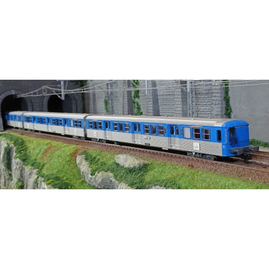 HJ4185-Jouef HJ4185 Set of 4 RIO 77 passenger cars, "Stelyrail blue", SNCF