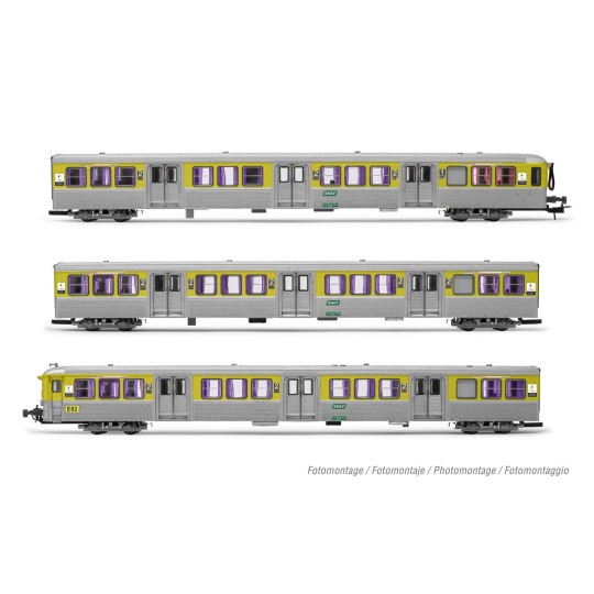 HJ4186-Jouef HJ4186 Set of 3 RIO 78 TER passenger cars (ex NPDC), yellow/silver livery, SNCF