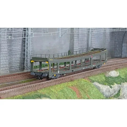 HJ4189-Jouef HJ4189 DD DEV 66 car transporter wagon, 2nd series, delivered in green with a white Carmillon logo, SNCF