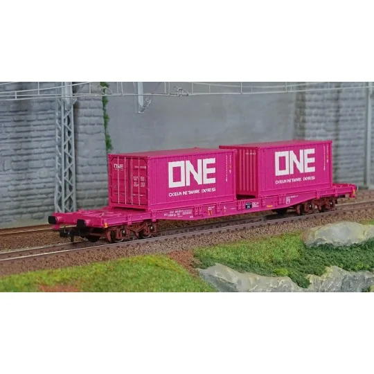 Jouef HJ6261 S70 bogie container wagon, TOUAX, loaded with 2 x 20' ... HJ6261-Jouef HJ6261 S70 bogie container wagon, TOUAX, loaded with 2 x 20' containers "ONE"