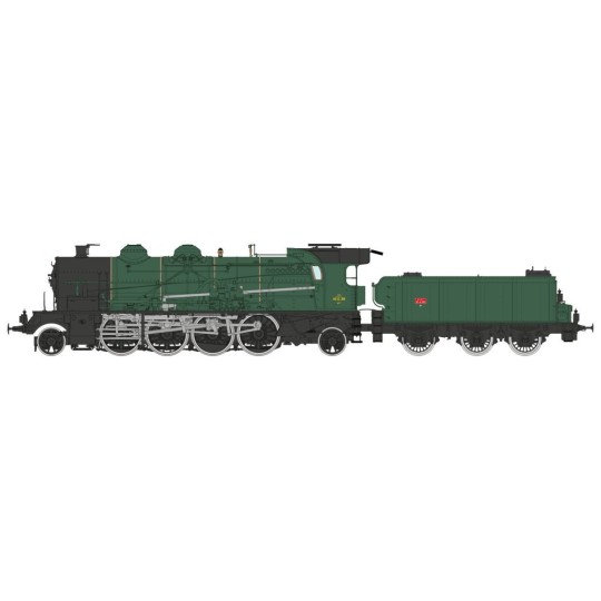MB-160-Ree Modeles MB160 Steam Locomotive 5-141 D 318, SNCF, Black and Green, Badan