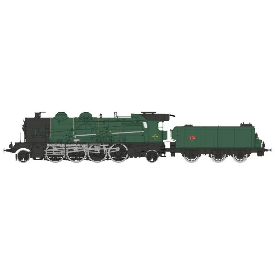 MB-160-Ree Modeles MB160 Locomotive à vapeur 5-141 D 318, SNCF, Noire et verte, Badan