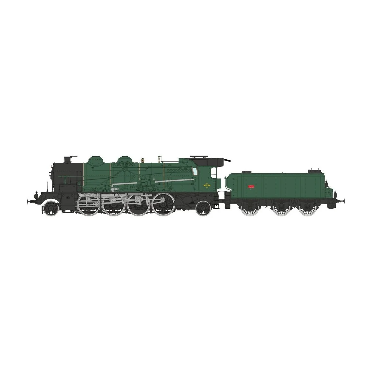 Ree Modeles MB160 Locomotive à vapeur 5-141 D 318, SNCF, Noire et verte, Badan Ree Modeles MB-160 - 5