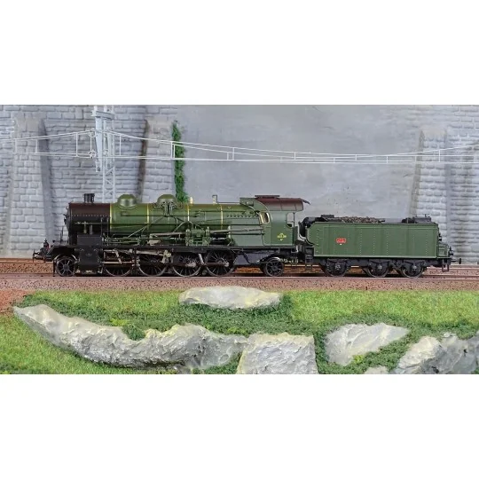 MB-160-Ree Modeles MB160 Locomotive à vapeur 5-141 D 318, SNCF, Noire et verte, Badan