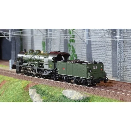 MB-160-Ree Modeles MB160 Locomotive à vapeur 5-141 D 318, SNCF, Noire et verte, Badan