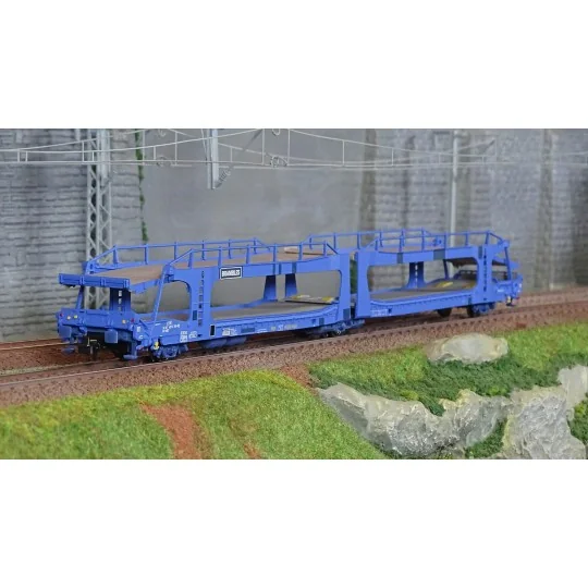Jouef HJ6267 Laeks 3-axle articulated car transporter wagon, Brambl... HJ6267-Jouef HJ6267 Laeks 3-axle articulated car transporter wagon, Brambles, blue livery