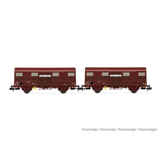 HN6572-Arnold HN6572 Set of 2 Permaplex type G4 covered wagons, brown livery, SNCF, Aquitaine Express, N scale