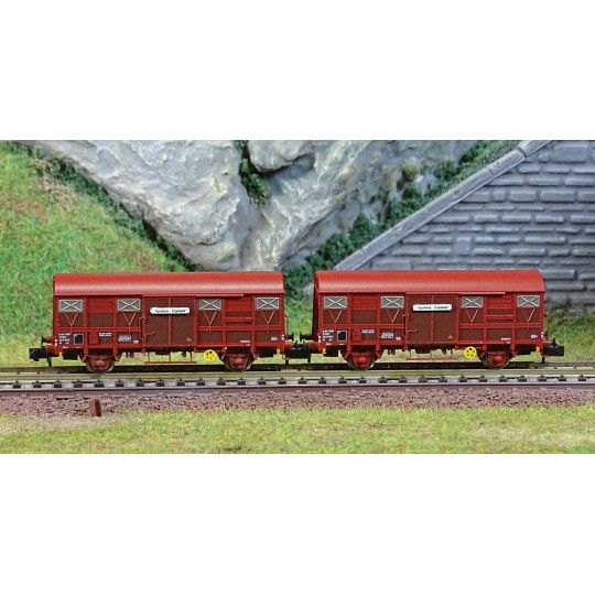 HN6572-Arnold HN6572 Set of 2 Permaplex type G4 covered wagons, brown livery, SNCF, Aquitaine Express, N scale
