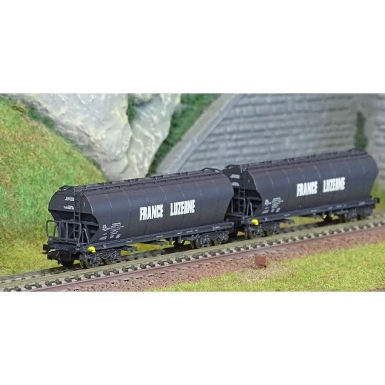 HN6619-Arnold HN6619 Set of 2 round-sided bogie hopper wagons, grain transport, SNCF, France Luzerne, N scale