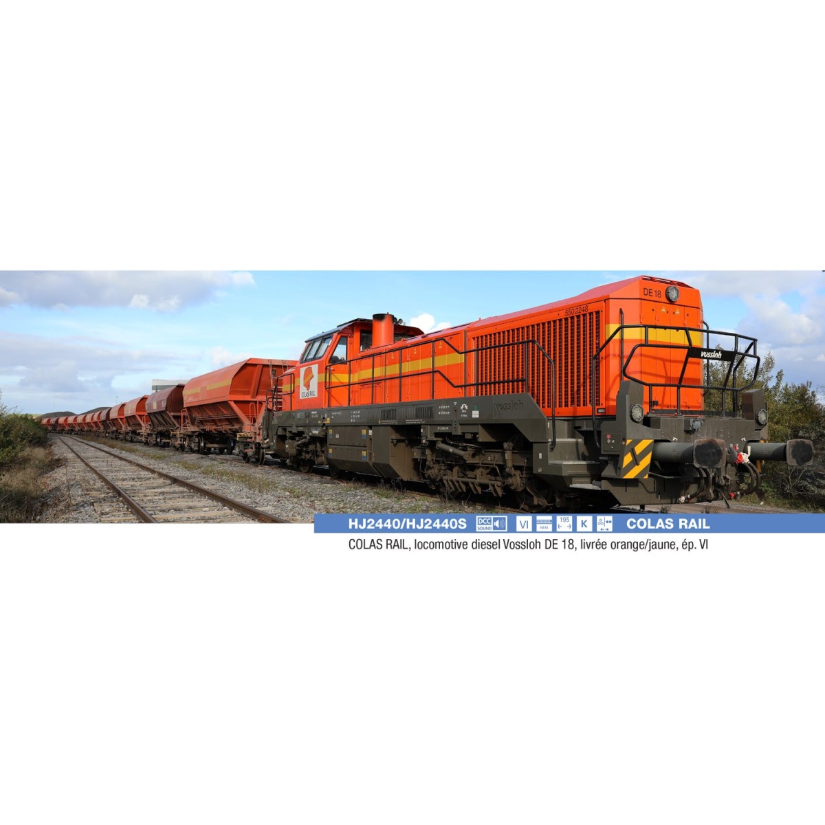 Jouef HJ2440 Vossloh DE 18 diesel locomotive, COLAS Rails, orange/y...