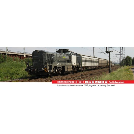 HR2921S-Jouef HR2921S Vossloh DE 18 diesel locomotive, RailAdventure, grey livery, digital sound