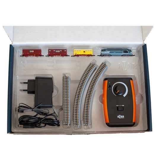 AZAR_AZP01-Azar AZP01 Freight Train Starter Set, SNCF Blue BB 67400 Locomotive, Z Scale