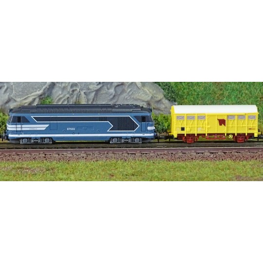 AZAR_AZP01-Azar AZP01 Freight Train Starter Set, SNCF Blue BB 67400 Locomotive, Z Scale