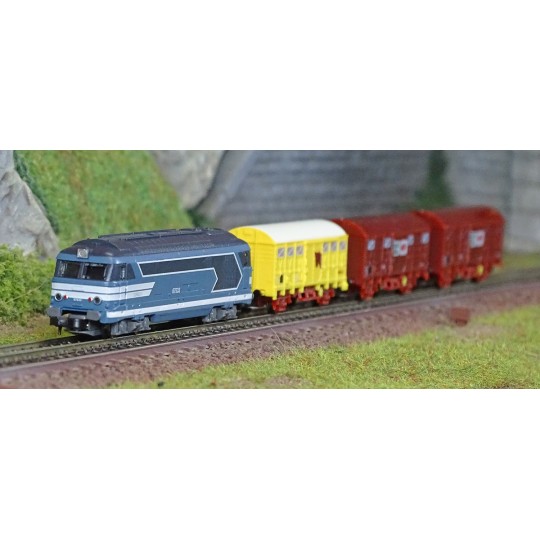 AZAR_AZP01-Azar AZP01 Freight Train Starter Set, SNCF Blue BB 67400 Locomotive, Z Scale