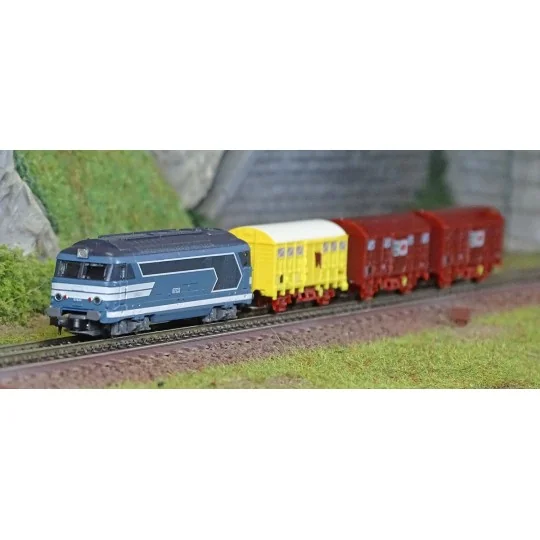 Azar AZP01 Freight Train Starter Set, SNCF Blue BB 67400 Locomotive... AZAR_AZP01-Azar AZP01 Freight Train Starter Set, SNCF Blue BB 67400 Locomotive, Z Scale