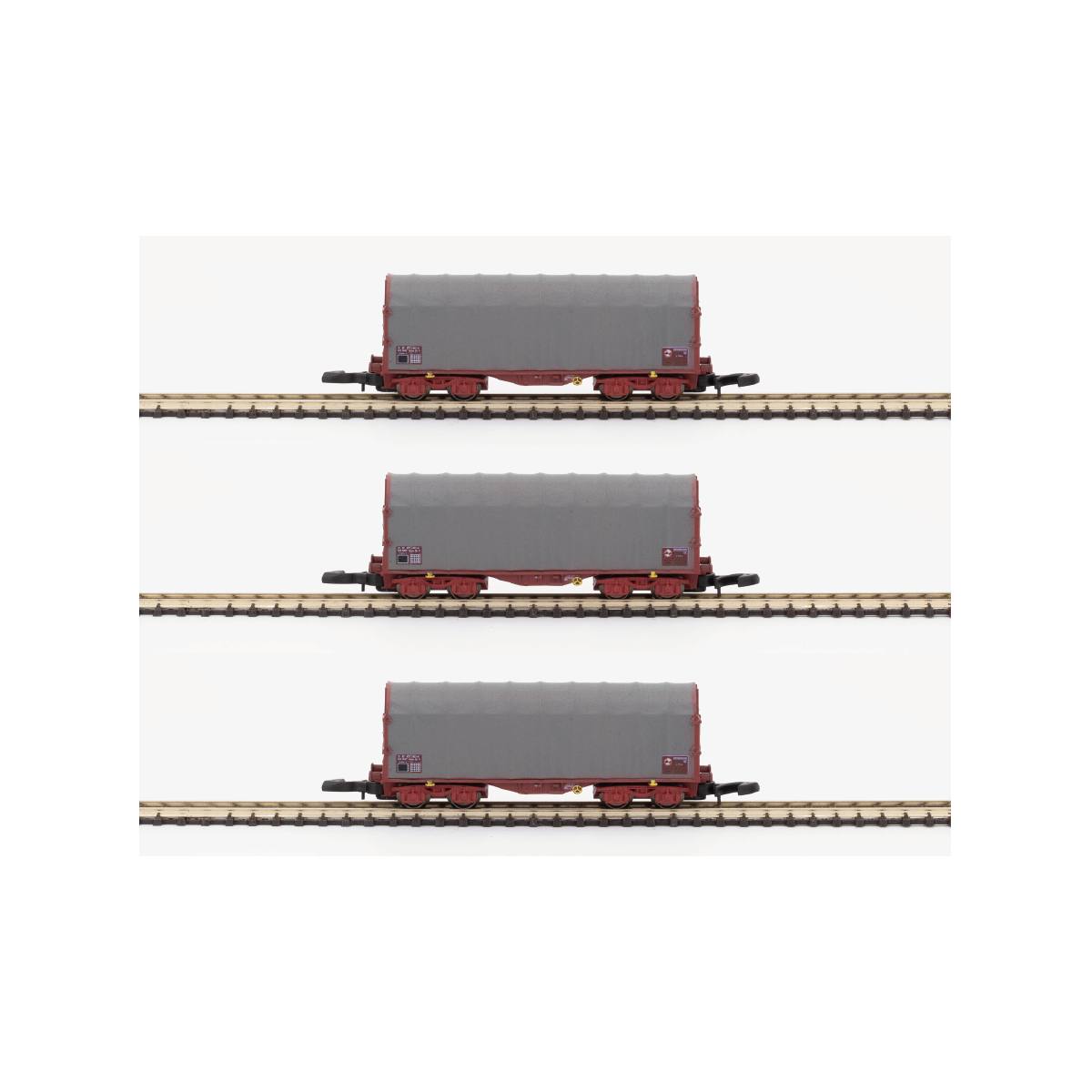 Azar W03-SL3 Set of 3 short covered wagons with SHIMMS-type bogies,...
