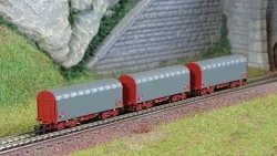 Azar W03-SL3 Set de 3 wagons courts bâchés à bogies type SHIMMS, SNCF, sans logo, échelle Z AZAR Models AZAR_W03-SL3 - 1