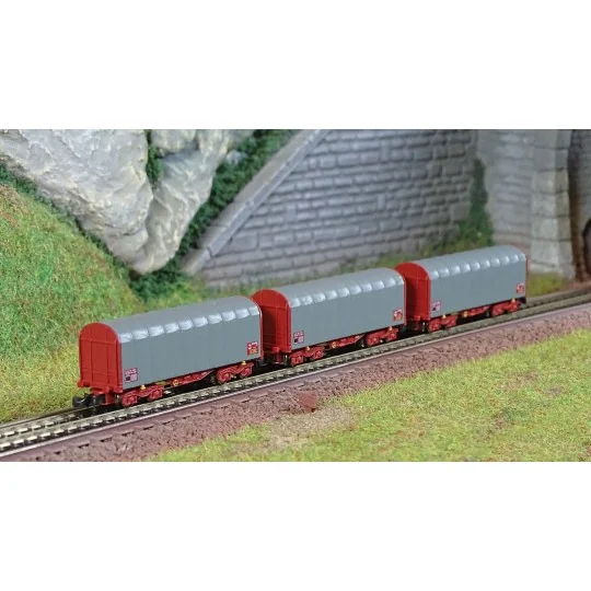 Azar W03-SL3 Set of 3 short covered wagons with SHIMMS-type bogies,... AZAR_W03-SL3-Azar W03-SL3 Set of 3 short covered wagons with SHIMMS-type bogies, SNCF, without logo, Z scale