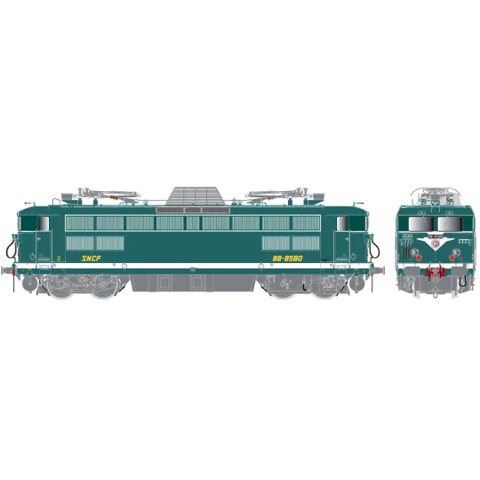 R37_HO41074-R37 HO41074 Locomotive électrique BB 8580, SNCF, verte, Villeneuve