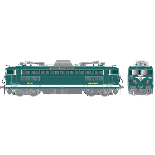 R37_HO41075-R37 HO41075 Locomotive électrique BB 8550, SNCF, verte, Villeneuve