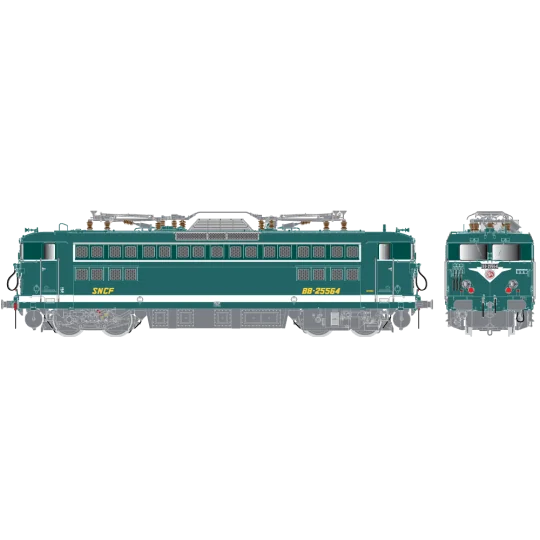 R37_HO41087-R37 HO41087 Locomotive électrique BB 25564, SNCF, verte, tampons U6, Achères