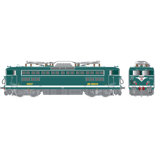 R37_HO41088-R37 HO41088 Electric locomotive BB 25574, SNCF, green, U6 buffers, bow, Dijon