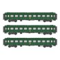 MW_40933-Models Word 40933 Set de 3 voitures OCEM R.A., B9, vert 301, châssis gris, marquage UIC, SNCF