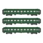 MW_40933-Models Word 40933 Set de 3 voitures OCEM R.A., B9, vert 301, châssis gris, marquage UIC, SNCF